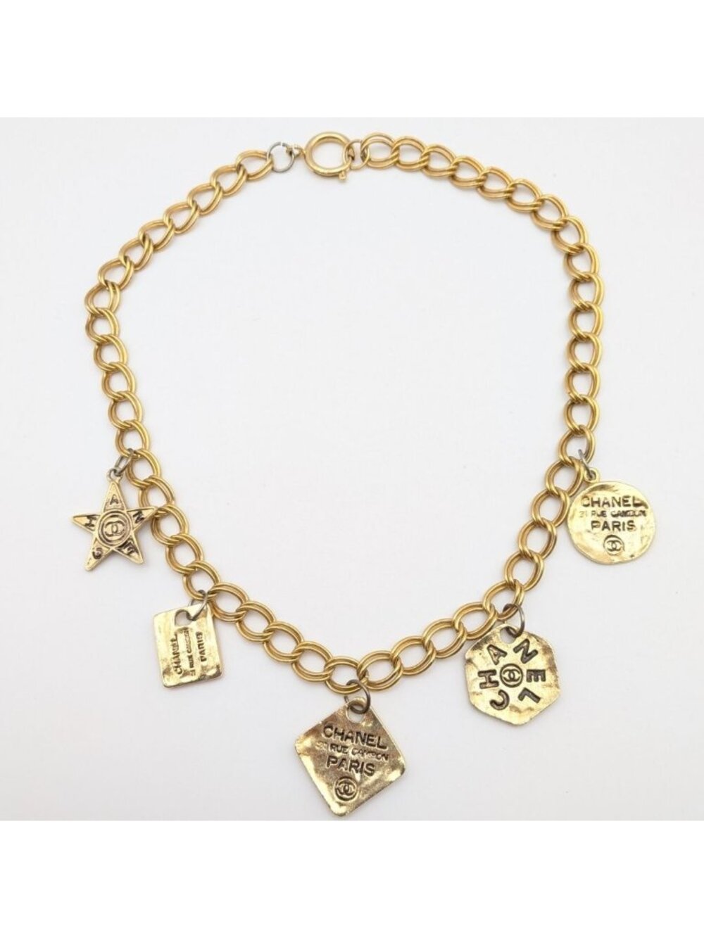 Chanel CC Logo Plate Cambon Gold Chain Necklace First Era Vintage